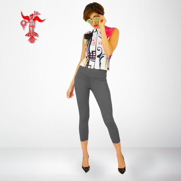 Della Penna Fashion solid charcoal grey capri leggings - Picture 1 of 5